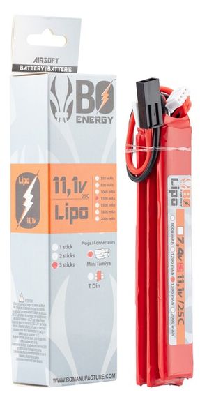 Airsoftowa bateria B.O. LIPO 11.1 V 1300 mAh 25 C 3 sticks 3S