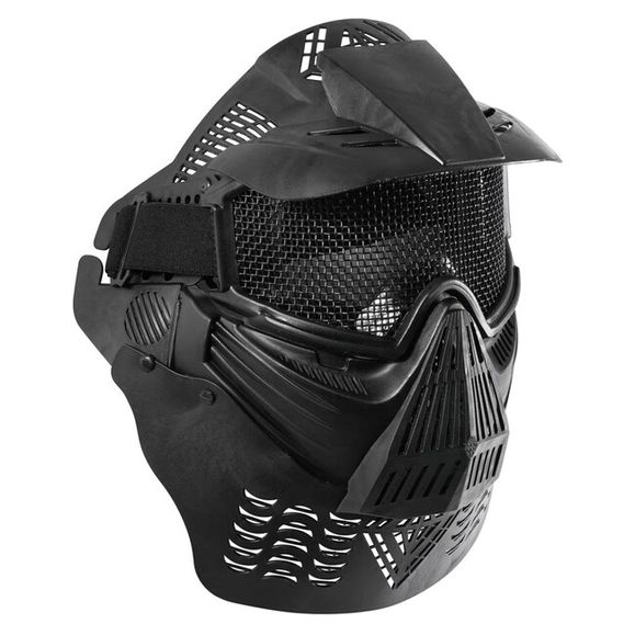 Maska airsoftowa Wosport z siatką i osłoną karku, czarna
